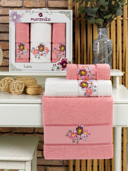 Изображение товара Набор полотенец Merzuka Lara / 11783 (3шт, в коробке, брусничный)