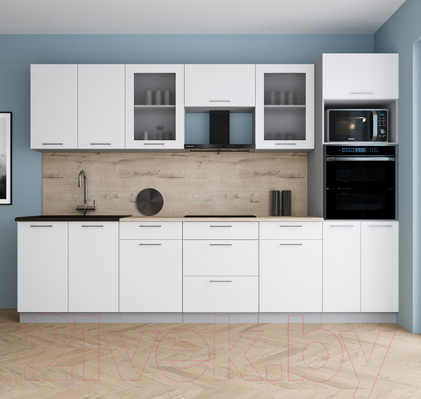 Изображение товара Кухонный гарнитур Интерлиния Мила Gloss 3.0 (белый/белый/травертин серый)