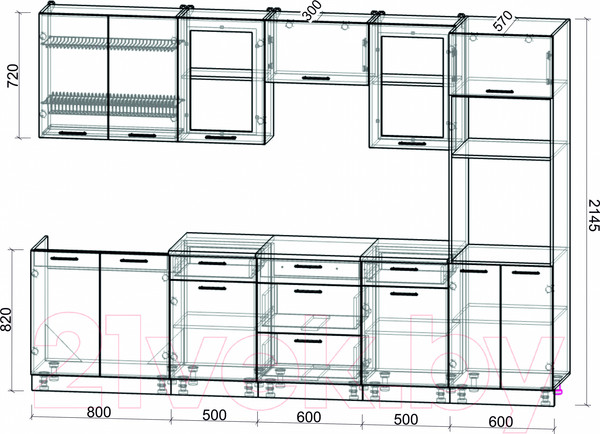 Изображение товара Кухонный гарнитур Интерлиния Мила Gloss 3.0 (пепел/пепел/травертин серый)