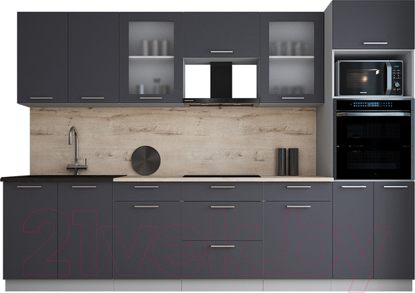 Изображение товара Кухонный гарнитур Интерлиния Мила Gloss 3.0 (пепел/пепел/травертин серый)