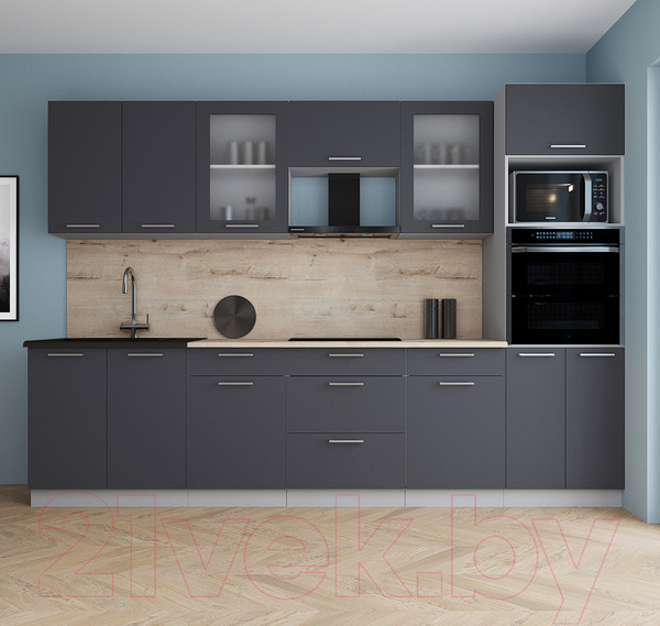 Изображение товара Кухонный гарнитур Интерлиния Мила Gloss 3.0 (пепел/пепел/травертин серый)