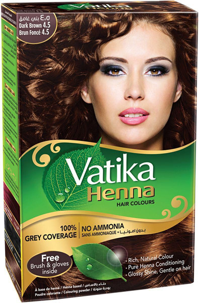 Изображение товара Порошковая краска для волос Dabur Vatika Хна (6x10г, темный коричневый)