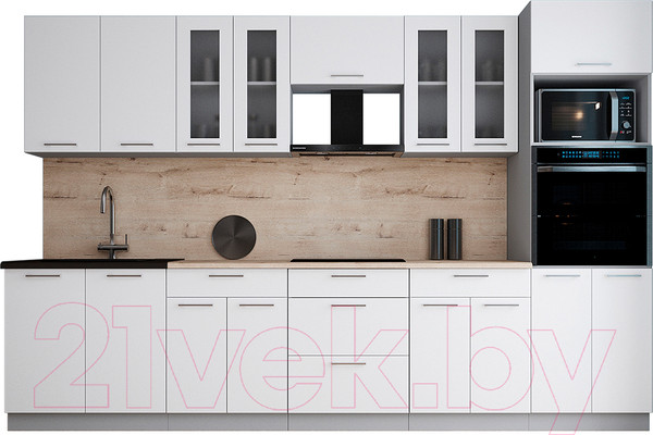 Изображение товара Кухонный гарнитур Интерлиния Мила Gloss 3.2 (белый/белый/травертин серый)