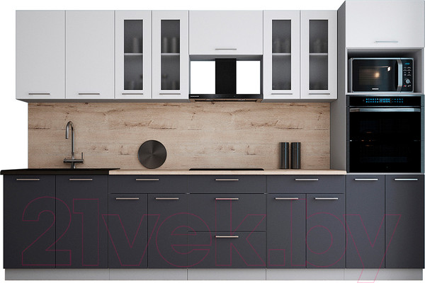 Изображение товара Кухонный гарнитур Интерлиния Мила Gloss 3.2 (белый/пепел/травертин серый)