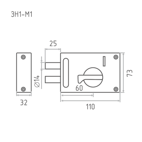 Изображение товара Замок накладной Меттэм ЗН1-М1 (медь)