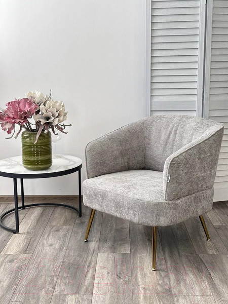 Изображение товара Кресло мягкое M-City Mussels / 629M05457 (3018-03 светло-серый шенилл/золотой)