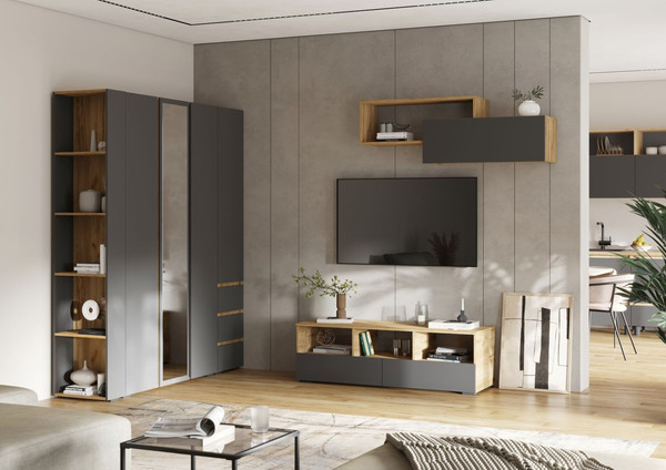 Изображение товара Полка Стендмебель Хелен ПЛ 01 (серый графит 0162/дуб крафт золотой)