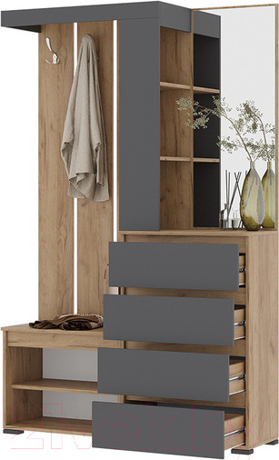 Изображение товара Секция в прихожую Стендмебель Хелен ПР 01 (серый графит 0162/дуб крафт золотой)