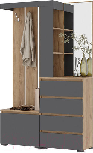 Изображение товара Секция в прихожую Стендмебель Хелен ПР 01 (серый графит 0162/дуб крафт золотой)