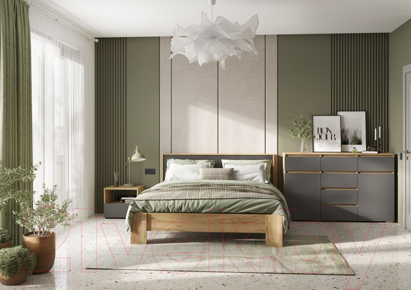 Изображение товара Прикроватная тумба Стендмебель Хелен ТБ 01 (серый графит 0162/дуб крафт золотой)