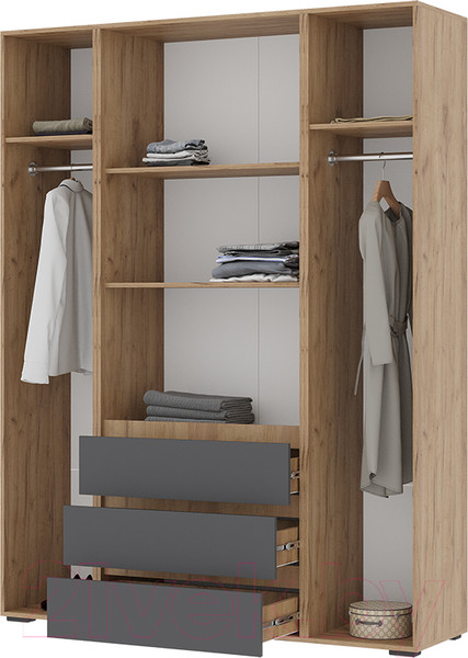 Изображение товара Шкаф Стендмебель Хелен ШК 05 с ящиками (серый графит 0162/дуб крафт золотой)