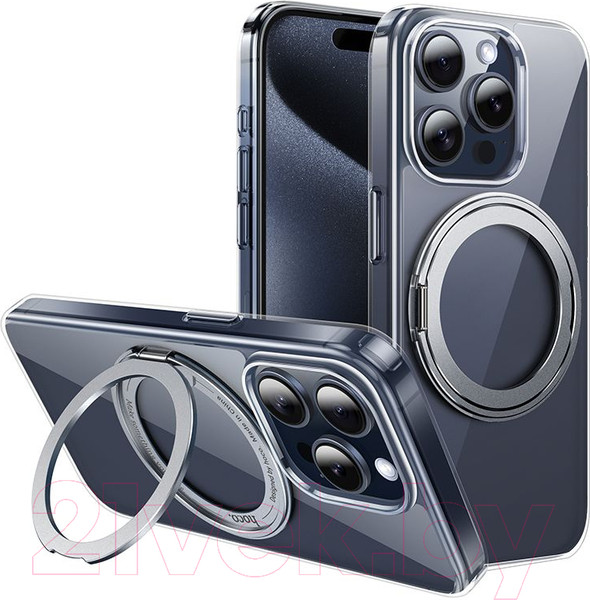 Изображение товара Чехол-накладка Hoco AS1 для iPhone 15 Pro Max магнитный с кольцом (прозрачный)