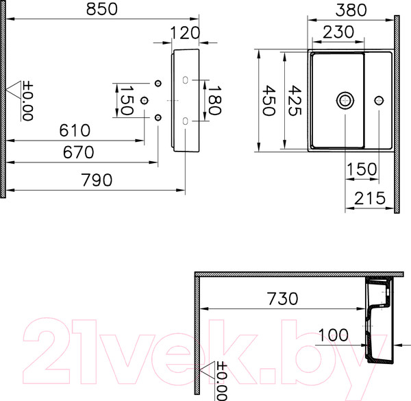 Изображение товара Умывальник VitrA ArchiPlan 45x38 / 7400B003-0001