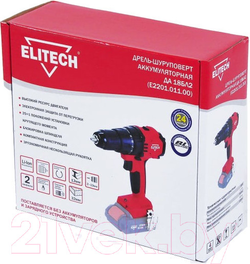 Изображение товара Аккумуляторная дрель-шуруповерт Elitech ДА 18БЛ2 (E2201.011.00)