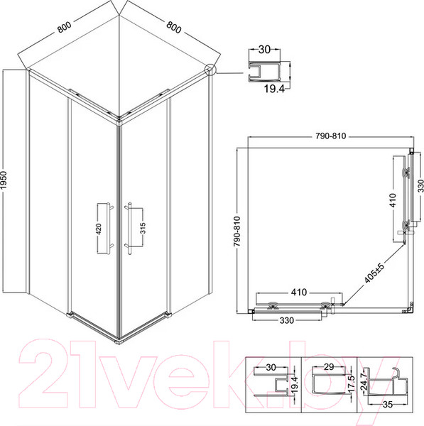 Изображение товара Душевой уголок Niagara NG-2828-34BLACK 80x80x195 (черный матовый/тонированное стекло)