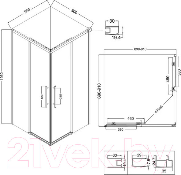 Изображение товара Душевой уголок Niagara NG-6829-34BLACK 90x90x195 (черный матовый/прозрачное стекло)