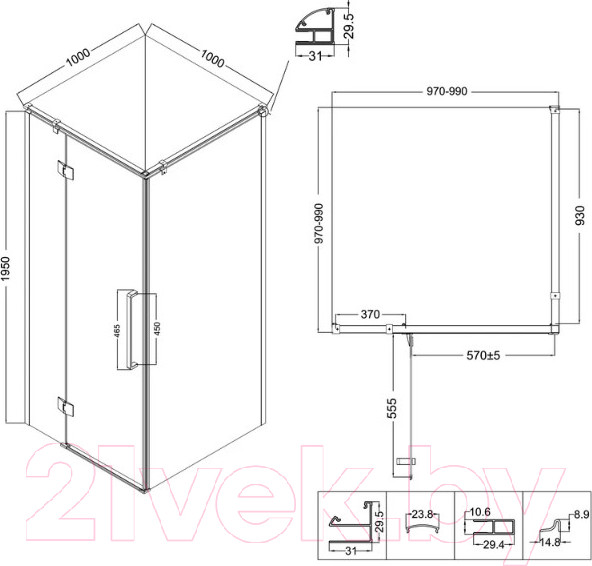 Изображение товара Душевой уголок Niagara NG-6832-34BLACK 100x100x195 (черный матовый/прозрачное стекло)