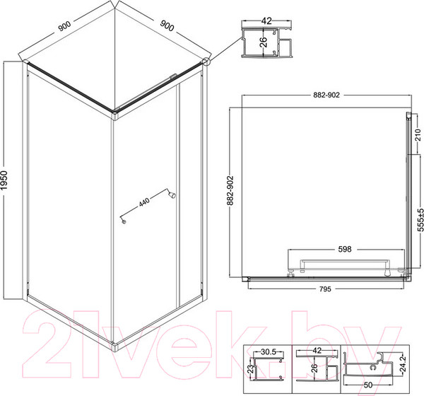 Изображение товара Душевой уголок Niagara NG-6833-34BLACK 90x90x195 (черный матовый/прозрачное стекло)