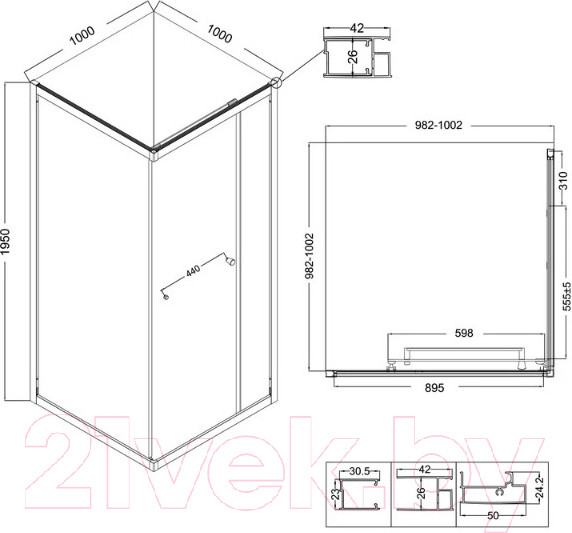 Изображение товара Душевой уголок Niagara NG-6835-34BLACK 100x100x195 (черный матовый/прозрачное стекло)