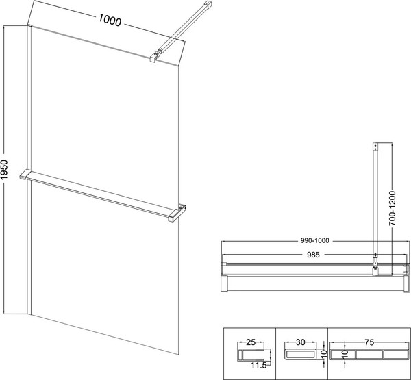 Изображение товара Душевая стенка Niagara NG-670-10ВLACK 100x195 (черный матовый/прозрачное стекло)