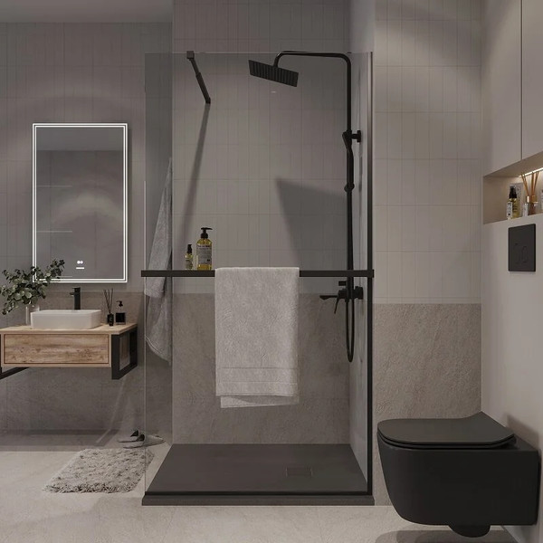 Изображение товара Душевая стенка Niagara NG-670-10ВLACK 100x195 (черный матовый/прозрачное стекло)