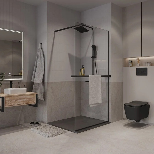 Изображение товара Душевая стенка Niagara NG-670-10ВLACK 100x195 (черный матовый/прозрачное стекло)