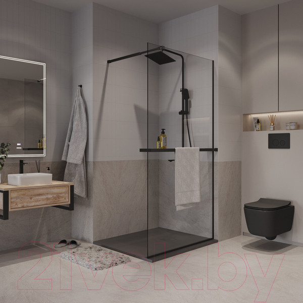 Изображение товара Душевая стенка Niagara NG-670-12ВLACK 120x195 (черный матовый/прозрачное стекло)