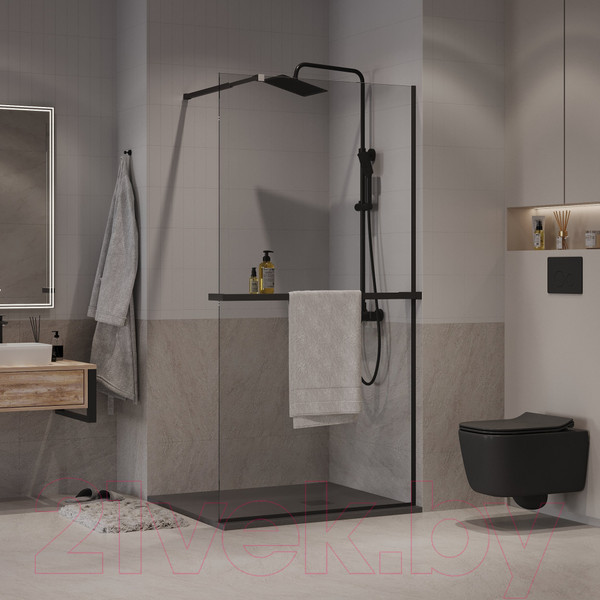 Изображение товара Душевая стенка Niagara NG-670-80ВLACK 80x195 (черный матовый/прозрачное стекло)