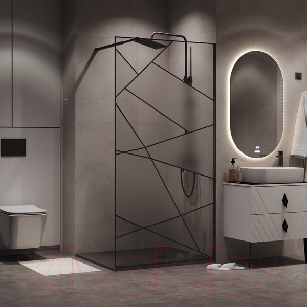 Изображение товара Душевая стенка Niagara NG-680-12BLACK 120x195 (черный матовый/прозрачное стекло с рисунком)