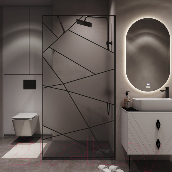 Изображение товара Душевая стенка Niagara NG-680-12BLACK 120x195 (черный матовый/прозрачное стекло с рисунком)