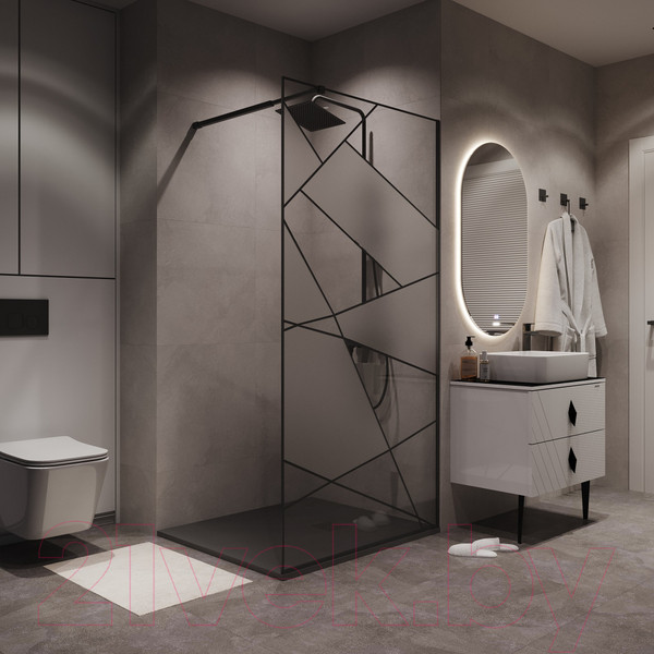 Изображение товара Душевая стенка Niagara NG-680-12BLACK 120x195 (черный матовый/прозрачное стекло с рисунком)