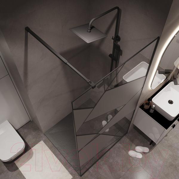 Изображение товара Душевая стенка Niagara NG-680-12BLACK 120x195 (черный матовый/прозрачное стекло с рисунком)