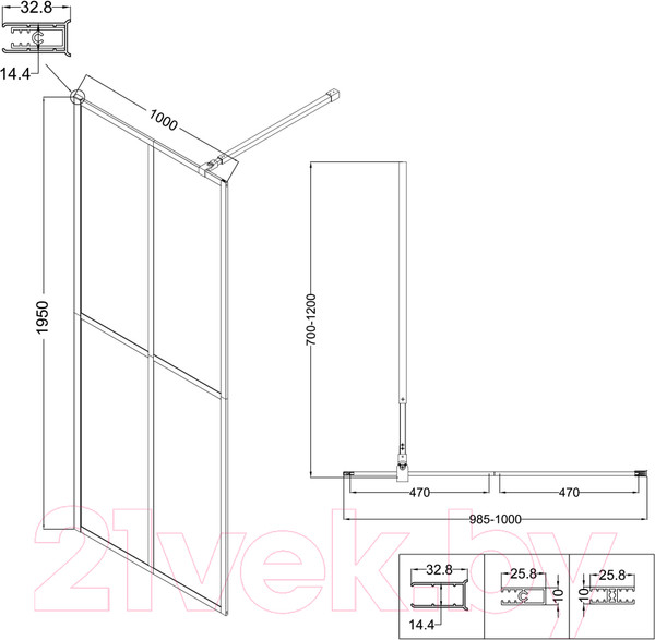 Изображение товара Душевая стенка Niagara NG-686-10BLACK 100x195 (черный матовый/прозрачное стекло)