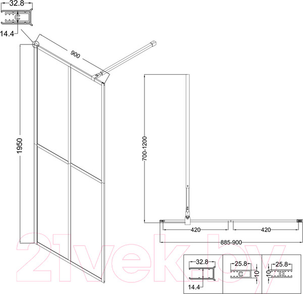 Изображение товара Душевая стенка Niagara NG-686-90BLACK 90x195 (черный матовый/прозрачное стекло)