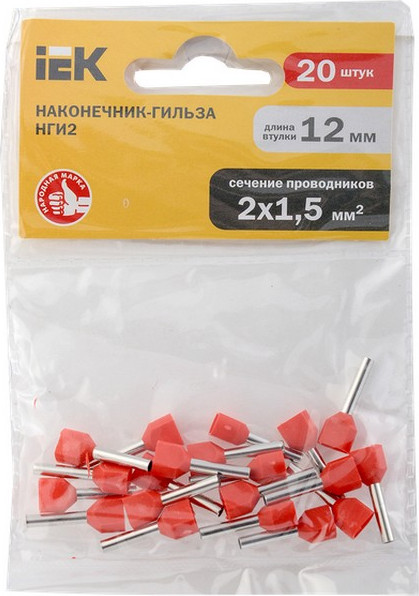 Изображение товара Набор наконечников для кабеля IEK UTE10-4-D2-6-100 (20шт, красный)