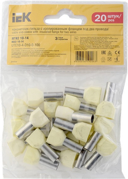 Изображение товара Набор наконечников для кабеля IEK UTE10-4-D10-0-100 (20шт, слоновая кость)