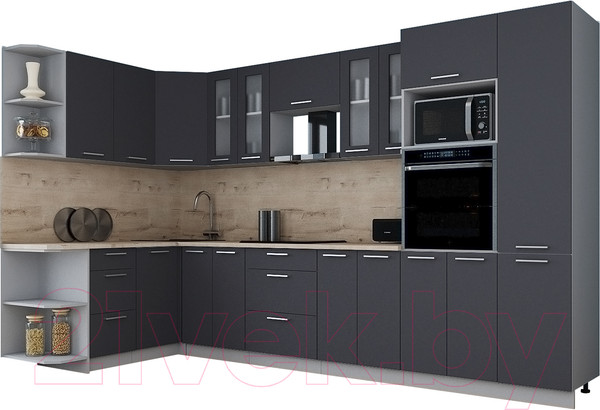 Изображение товара Кухонный гарнитур Интерлиния Мила Gloss 1.68x3.4 левая (пепел/пепел/травертин серый)