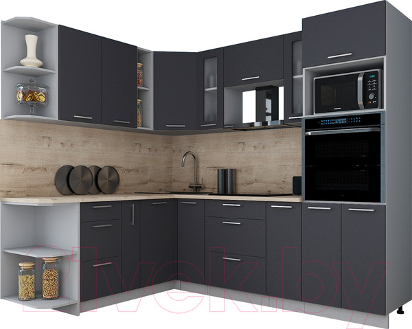 Изображение товара Кухонный гарнитур Интерлиния Мила Gloss 1.88x2.4 левая (пепел/пепел/травертин серый)