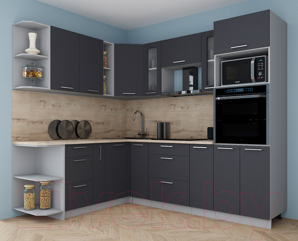 Изображение товара Кухонный гарнитур Интерлиния Мила Gloss 1.88x2.4 левая (пепел/пепел/травертин серый)