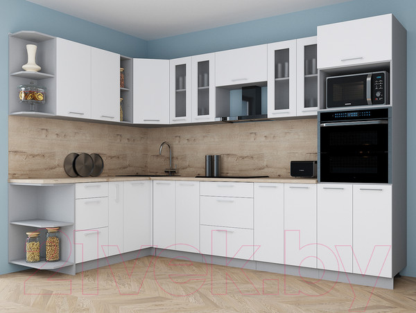 Изображение товара Кухонный гарнитур Интерлиния Мила Gloss 1.88x3.0 левая (белый/белый/травертин серый)