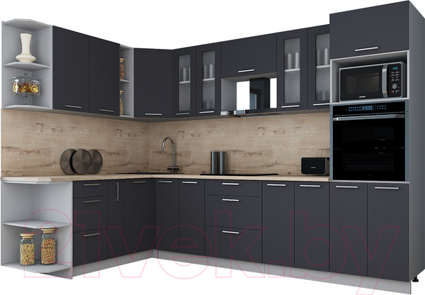 Изображение товара Кухонный гарнитур Интерлиния Мила Gloss 1.88x3.0 левая (пепел/пепел/травертин серый)