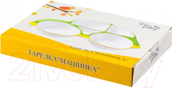 Изображение товара Тарелка закусочная (десертная) Elan Gallery Машина / 940194 (зеленый/желтый)
