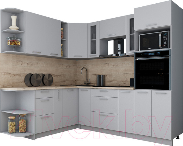 Изображение товара Кухонный гарнитур Интерлиния Мила Gloss 1.88x2.4 левая (грей/грей/травертин серый)