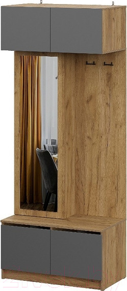 Изображение товара Секция в прихожую Mio Tesoro Авиньон (дуб крафт золотой/графит серый)