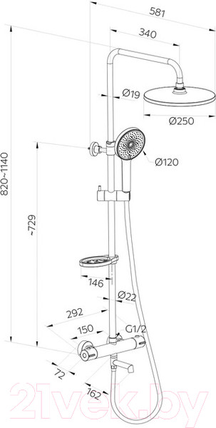 Изображение товара Душевая система со смесителем Milardo Ideal Spa ILSSBTHM06