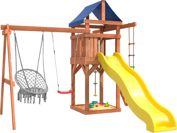 Изображение товара Игровой комплекс National Tree Company С качелями лодочка и плетеным креслом IgroWoods / ДП-2