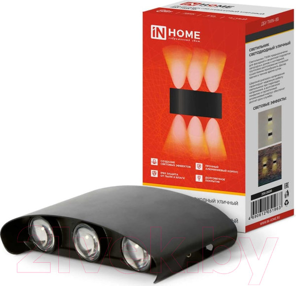 Изображение товара Бра уличное INhome TWIN-8B 8Вт 3000К IP54 / 4690612051963 (черный)