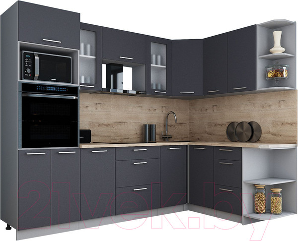 Изображение товара Кухонный гарнитур Интерлиния Мила Gloss 1.68x2.6 правая (пепел/пепел/травертин серый)