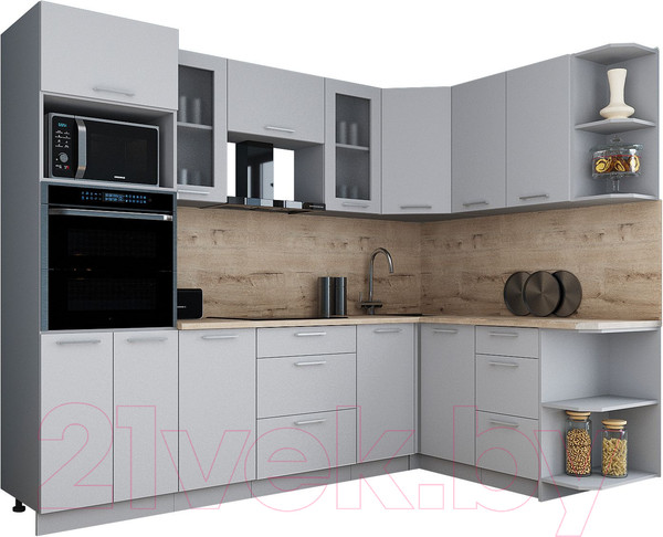 Изображение товара Кухонный гарнитур Интерлиния Мила Gloss 1.68x2.6 правая (грей/грей/травертин серый)