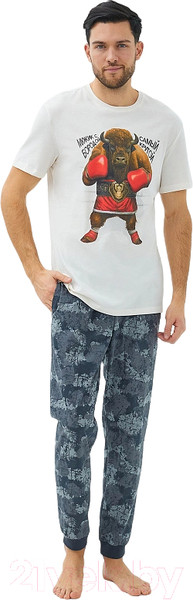 Изображение товара Комплект домашней одежды Mark Formelle 591043 (р.104-94-182/188, молочный/графитовый камуфляж)